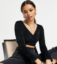 Черный пушистый вязаный кардиган с застежкой на пуговицах спереди Topshop Petite-Розовый цвет