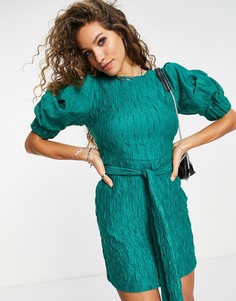 Зеленое фактурное платье мини с отделкой на рукавах Topshop-Зеленый цвет
