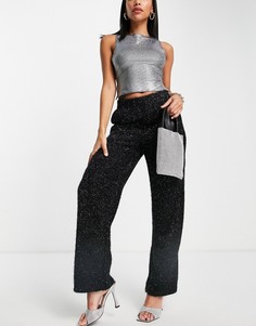 Пушистые широкие брюки черного цвета с блестками Vero Moda-Черный цвет