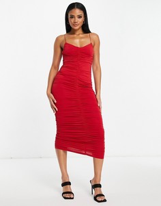 Ярко-красное платье миди с бретельками и сборками ASOS DESIGN-Красный