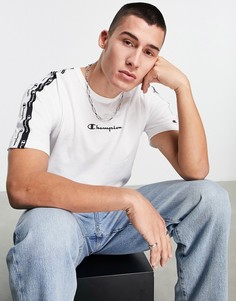 Белая футболка с логотипом-надписью и фирменной лентой Champion-Белый