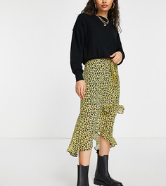 Юбка миди цвета охры с оборками и цветочным принтом ASOS DESIGN Petite-Разноцветный