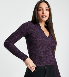 Поло с длинными рукавами из ткани многооттеночного крашения ASOS DESIGN Tall-Фиолетовый цвет