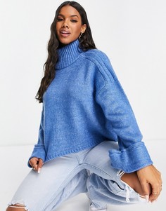 Синий свободный джемпер с высоким воротником и отворотами на рукавах ASOS DESIGN-Голубой