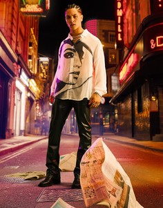 Прозрачная рубашка с принтом лица в стиле "extreme oversized" ASOS DESIGN-Белый