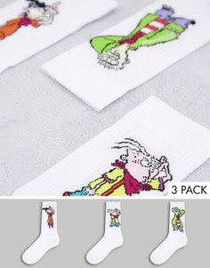 Набор из 3 пар спортивных носков с принтом Эда, Эдда и Эдди ASOS DESIGN-Белый