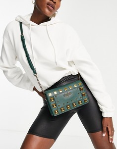 Темно-зеленая сумка через плечо с заклепками Love Moschino-Зеленый цвет