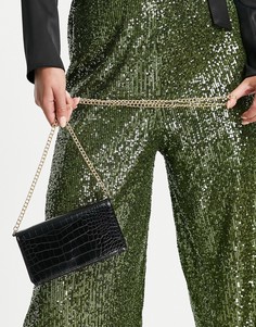 Черная сумка-кошелек через плечо с фактурой под крокодила ASOS DESIGN-Черный цвет
