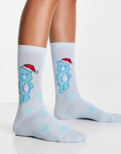 Синие носки до середины голени с новогодним дизайном "Заботливых мишек" ASOS DESIGN-Голубой