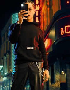 Черное худи с принтами "Nouveau" ASOS DESIGN-Черный цвет
