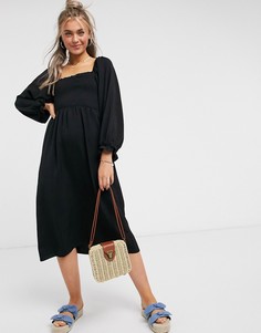 Черное платье с пышными рукавами и квадратным вырезом New Look-Черный