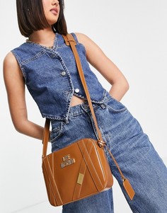 Светло-коричневая сумка через плечо с фирменной отделкой в виде ремешков Love Moschino-Коричневый цвет