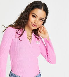 Розовый джемпер в рубчик с воротником и нашивкой ASOS DESIGN Petite-Розовый цвет