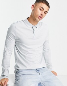 Серо-голубое трикотажное поло из органического хлопка с длинными рукавами ASOS DESIGN-Голубой