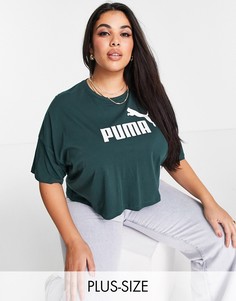 Темно-зеленая укороченная футболка Puma Plus Essentials-Зеленый цвет