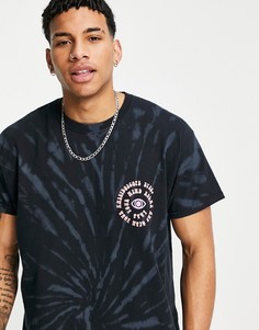 Черная выбеленная oversized-футболка с эффектом тай-дай и спиральным принтом на груди Topman-Черный цвет