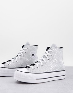 Серебристые высокие кроссовки на платформе с леопардовым принтом Converse Chuck Taylor Lift-Серебряный