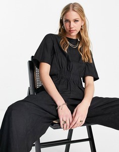 Черный минималистичный комбинезон из купро с присборенной талией ASOS DESIGN