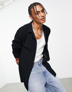 Черный свободный лонгслив из плотного трикотажа в рубчик ASOS DESIGN-Черный цвет