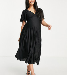 Черное плиссированное платье миди с короткими рукавами и перекрученной отделкой на спине ASOS DESIGN Maternity-Черный цвет