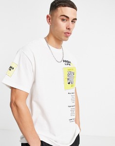 Белая футболка в стиле oversized с принтом "High Life" по бокам Topman-Белый