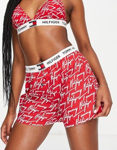 Красные тканые шорты со сплошным фирменным принтом Tommy Hilfiger-Красный