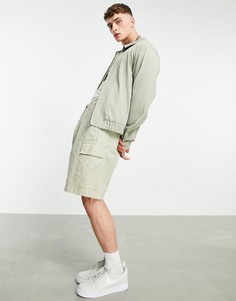 Шалфейно-зеленая строгая куртка Харрингтон от комплекта из жатой ткани ASOS DESIGN-Зеленый цвет