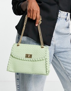 Зеленая плетеная сумка на плечо с золотистой фурнитурой Ego-Зеленый цвет ЭГО