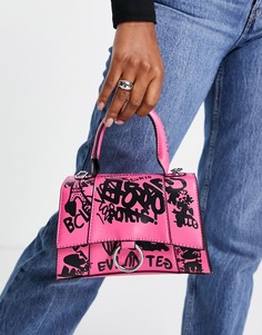 Розовая сумка на плечо с принтом в стиле граффити и ремешком-цепочкой Ego-Розовый цвет ЭГО