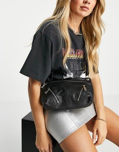 Черная кожаная сумка через плечо с молниями Topshop-Черный цвет