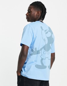 Голубая футболка с однотонным принтом Микки Мауса ASOS DESIGN-Голубой