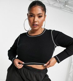 Черный лонгслив с контрастной строчкой ASOS DESIGN Curve-Черный цвет