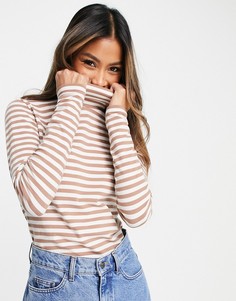 Водолазка из органического хлопка в коричневую полоску Only-Светло-бежевый цвет