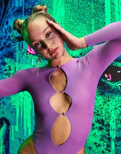 Фиолетовое сетчатое боди с длинными рукавами и вырезами ASOS DESIGN-Фиолетовый цвет
