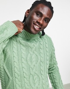 Зеленый джемпер с высоким воротом и узором «косы» ASOS DESIGN-Зеленый цвет