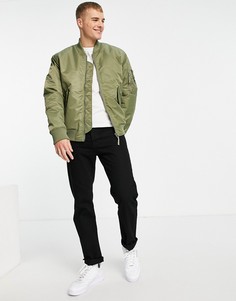Утепленный бомбер оливкового цвета Topman MA1-Зеленый цвет