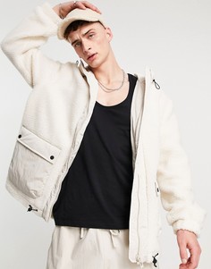 Кремовая куртка на сквозной молнии с капюшоном из искусственного меха Threadbare-Белый Topman
