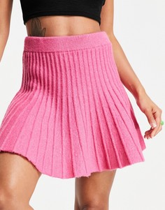 Трикотажная плиссированная мини-юбка в широкий рубчик Miss Selfridge-Розовый цвет