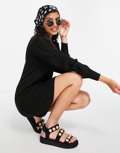 Черное вязаное платье мини с пышными рукавами Miss Selfridge-Черный цвет