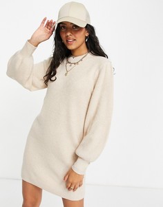 Светло-бежевое вязаное платье мини с пышными рукавами Miss Selfridge-Светло-бежевый цвет