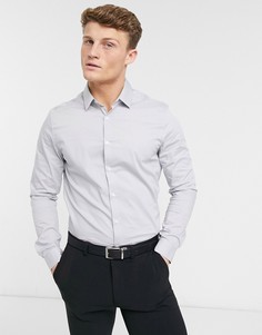 Серая приталенная эластичная рубашка ASOS DESIGN-Серый
