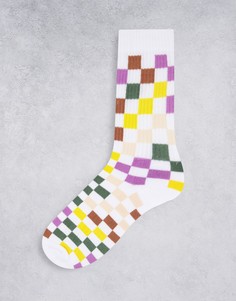 Белые спортивные носки в разноцветную шахматную клетку ASOS DESIGN-Белый