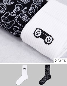 Набор из 2 пар спортивных носков с игровыми принтами ASOS DESIGN-Разноцветный