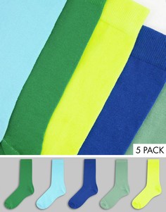 Набор из 5 пар носков до щиколотки в стиле колор-блок ASOS DESIGN-Разноцветный
