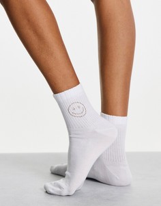 Белые носки до щиколотки со смайликом ASOS DESIGN-Разноцветный