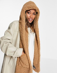 Коричневый шарф с капюшоном из искусственного меха Topshop-Коричневый цвет