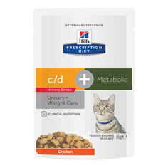 Влажный корм для кошек Hills c/d Stress + Metabolic, курица, 12шт по 85г