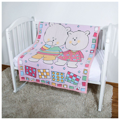 Одеяло детское ОТК байковое Два медведя 100х140 см цвет розовый, УТ0009801