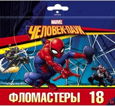 Фломастеры Hatber Marvel - Человек паук, 18 цветов, в картонной коробке с европодвесом