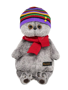 Мягкая игрушка BUDI BASA Басик в полосатой шапке с шарфом, 22 см. Ks22-169